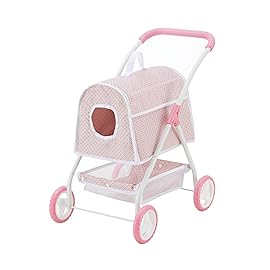 Olivia\'s Little World Polka Dots Princess Doll Animal Stroller with Detachable Toy Pet Carrier - Pet Doll Pram for 3 yrs and Up - Pink/Gray