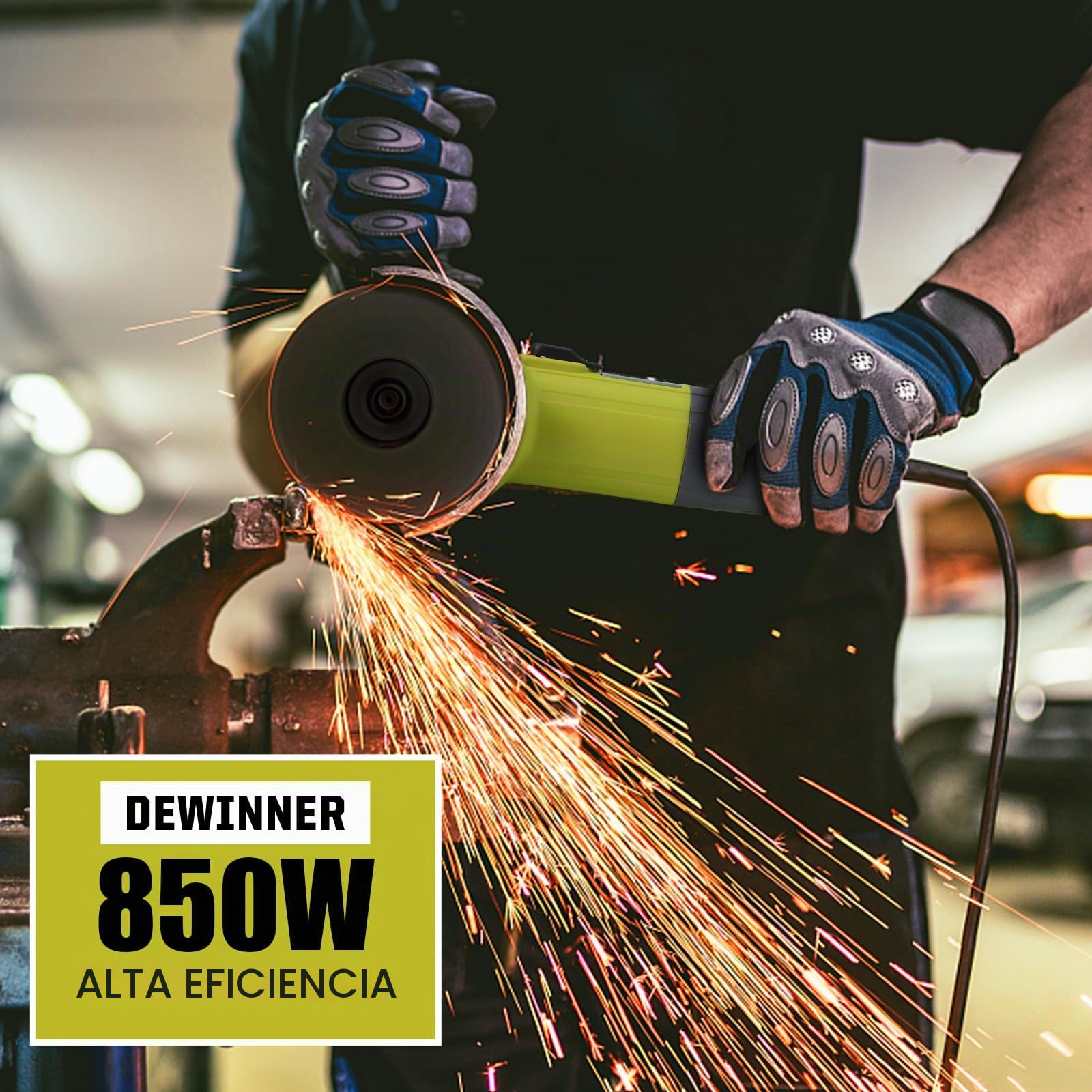 DEWINNER Amoladora angular 850 W, 220-240 V, 6 discos de amoladora angular de corte, 115 mm, cubierta de protección, con mango adicional herramienta de pulido de corte