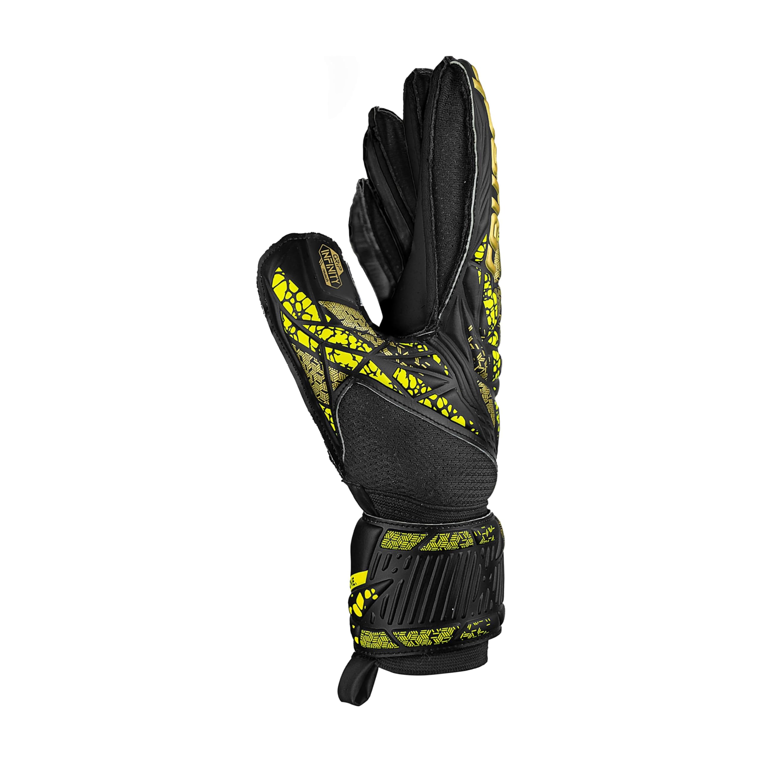 Reusch Attrakt Infinity Finger Support rękawice bramkarskie dla dorosłych, optymalne do sztucznej trawy, rozmiar 8, czarno-złoto-żółte