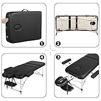 Vista 13 de Yaheetech Mesas de masaje portátil para tatuaje, cama ajustable de aluminio, 3 camas plegables de spa con bolsa no tejida de 24 pulgadas de ancho