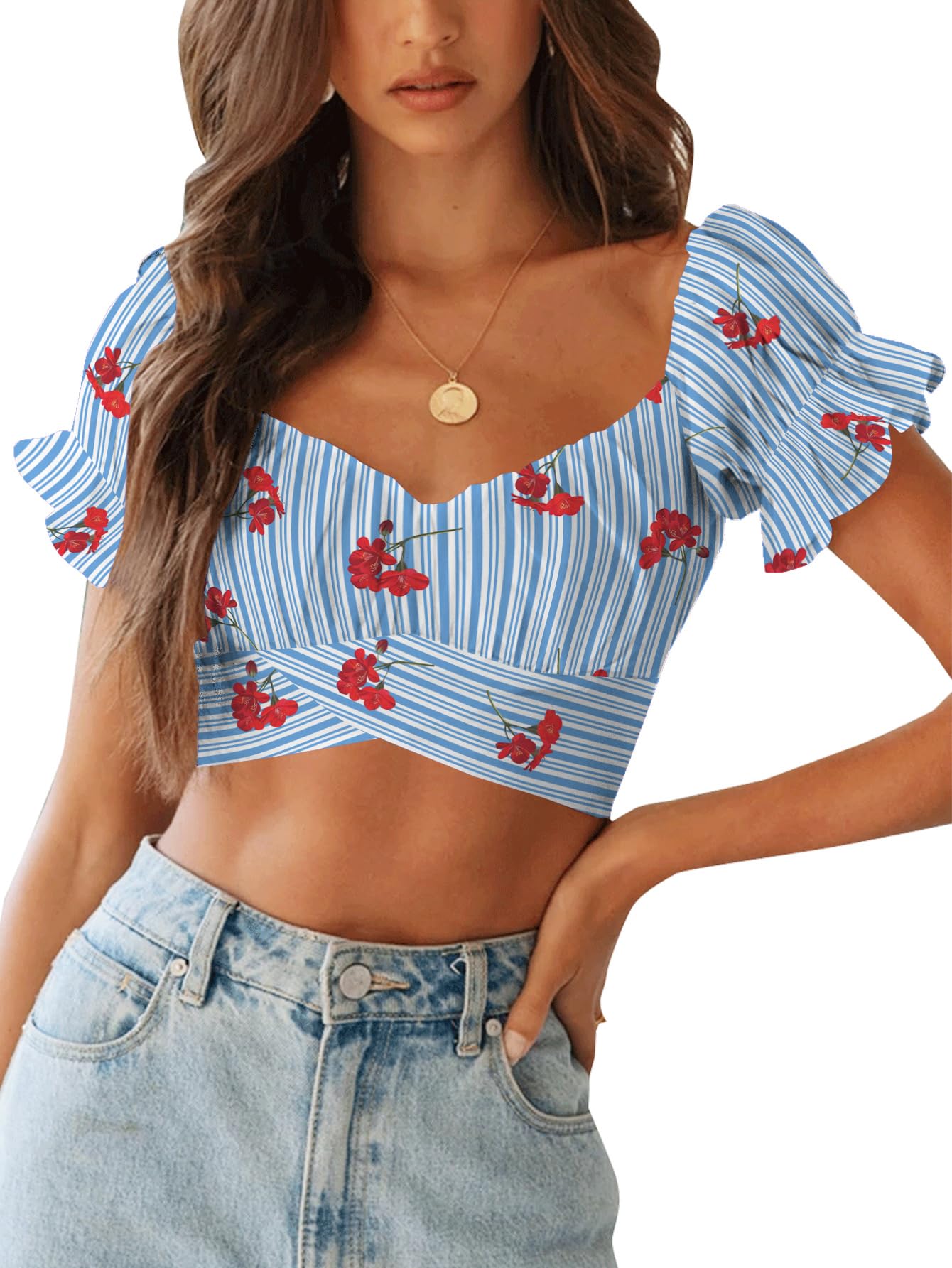 LYANER Women's Puff Short Sleeve Y2k Crop Top
