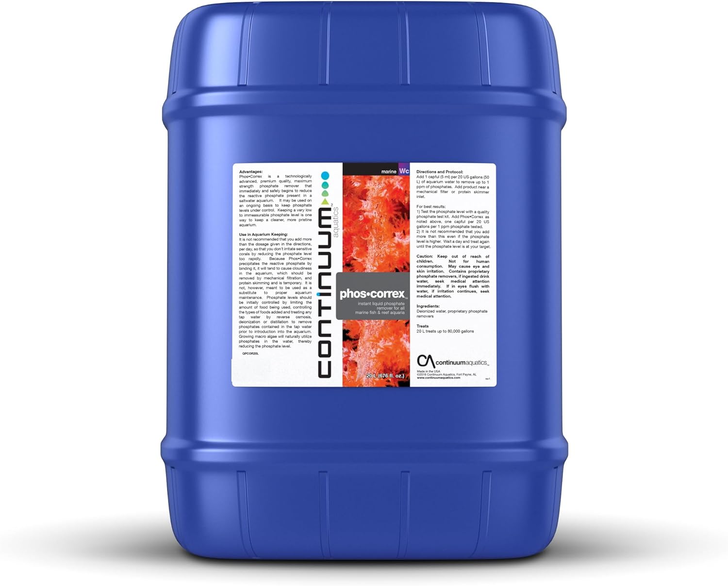 Continuum Aquatics Phos Correx – Advanced Phosphate Remover for Reef & Marine Aquariums – Enhances Water Clarity & Quality – Maintains Balanced Conditions, 20L
