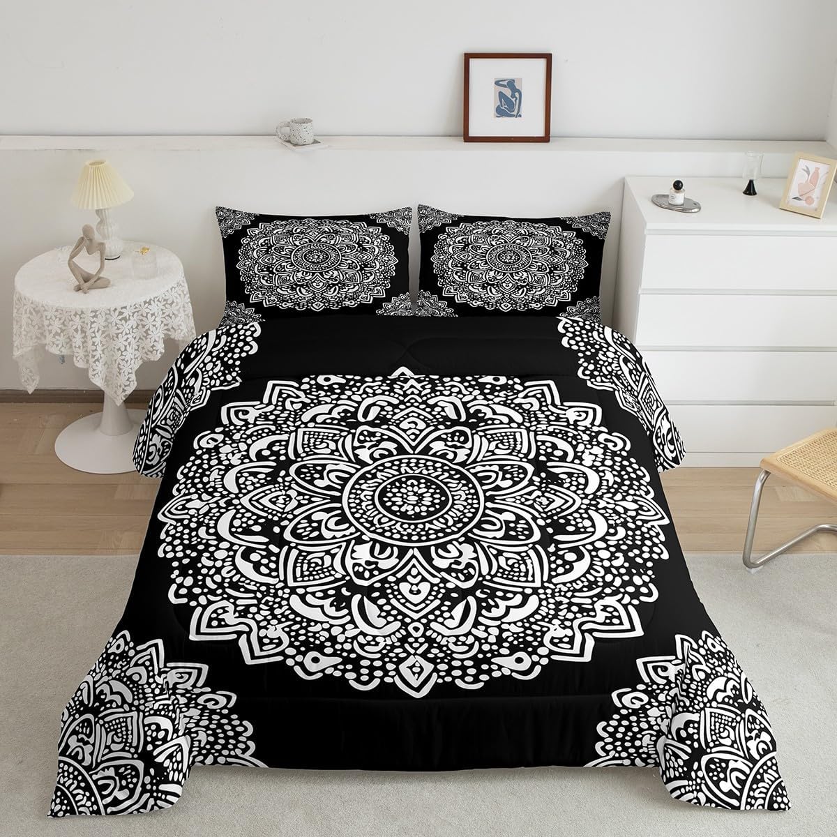 Erosebridal Mandala Bedding Set Bohemian Comforter Set Queen Size,Paisley Boho Floral Duvet Insert for Kids Child Woman Mexican Style Medallion Duvet Stuffing Exotic Nordic Bedroom Decor