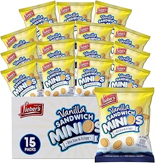 Lieber’s Sandwich Minios Vanilla Cookies – Bite-Sized Treats with Rich Cream Filling – 2 Oz. Bags, 15 Snack Packs – Crispy and Delicious