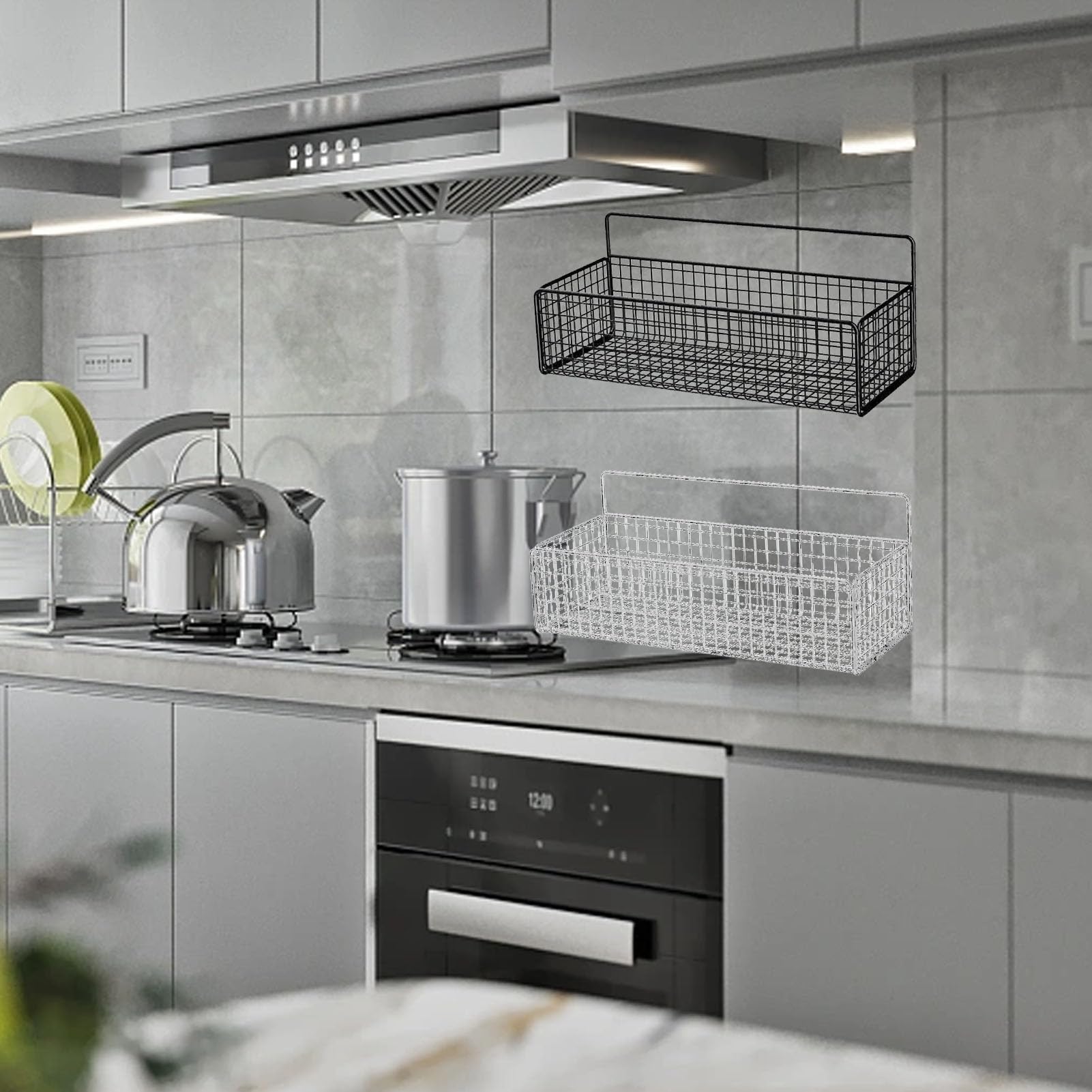 Kitchen Hanging Storage Rack, Wall Mounted Large Capacity Wall Organizer Baskets Wire Baskets for Dormitory Bedroom Kitchen (White)