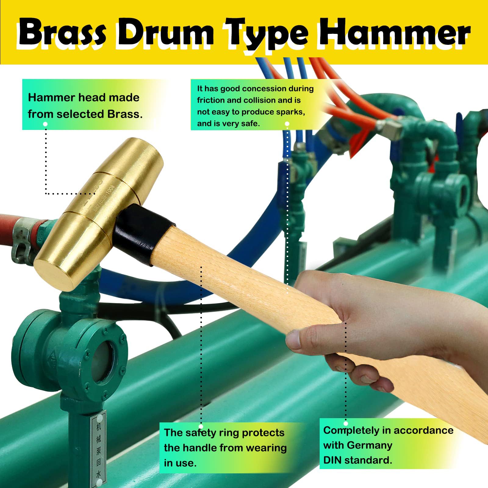 WEDO Fäustel mit Holzstiel, Kopfgewicht 1400g, Messing Vorschlaghämmer, Abbruchhammer, Feustel Hammer, Messinghämmer, Länge 360mm，Präzisionshammer für Demontage & Heimwerker