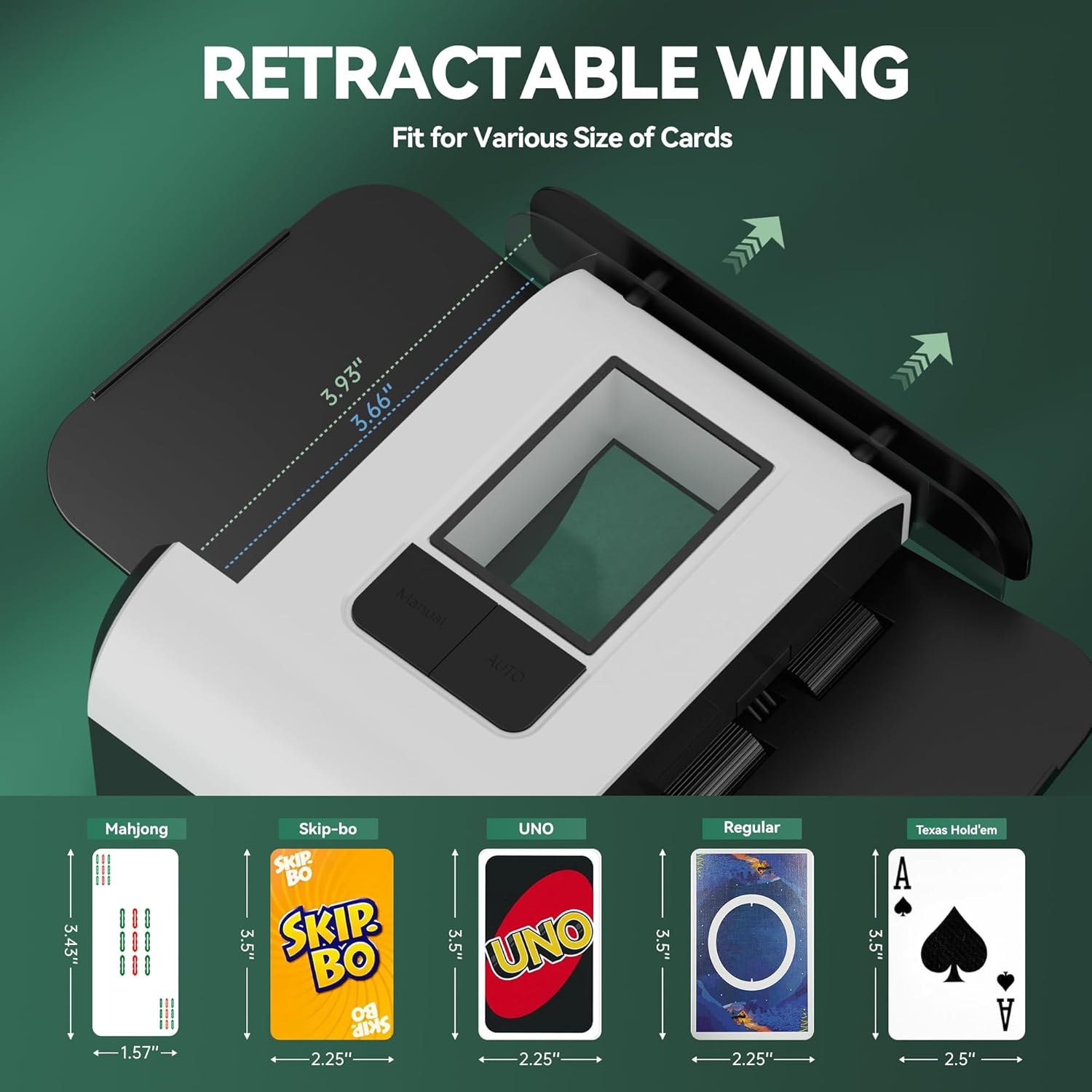 Automatic Card Shuffler, Electric Playing Shuffler Machine for 1-2 Decks, AUTO & Manual Mode, Low Noise, Portable & Rechargeable Shuffler for UNO, Poker, Blackjack, Skip-Bo, Phase 10