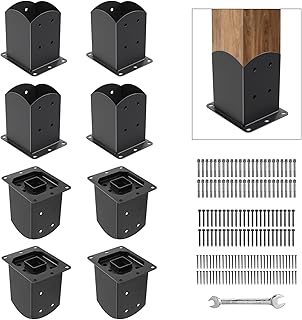 Post Base 8 Pcs, 4"x 4" (Inner Size 3.6"x3.6") Wood Fence Post Anchor Base,Heavy Duty Powder-Coated Steel Pergola Brackets,Post Support Bracket Fit for Outdoor Pavilion Deck Railing Pergola Mailbox