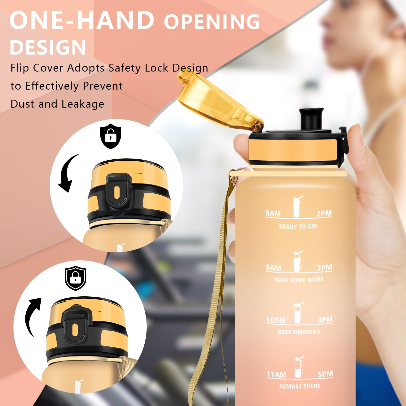 Gourde 1,5l, Gourde Sport, Anti Fuite, Gourdes Graduée pour 1 Journee, Facile à Nettoyer, Gourdes Graduée, avec Slogan de Motivation, Bouteille d'eau pour Yoga, Aptitude, Triathlon, Randonnée - 3