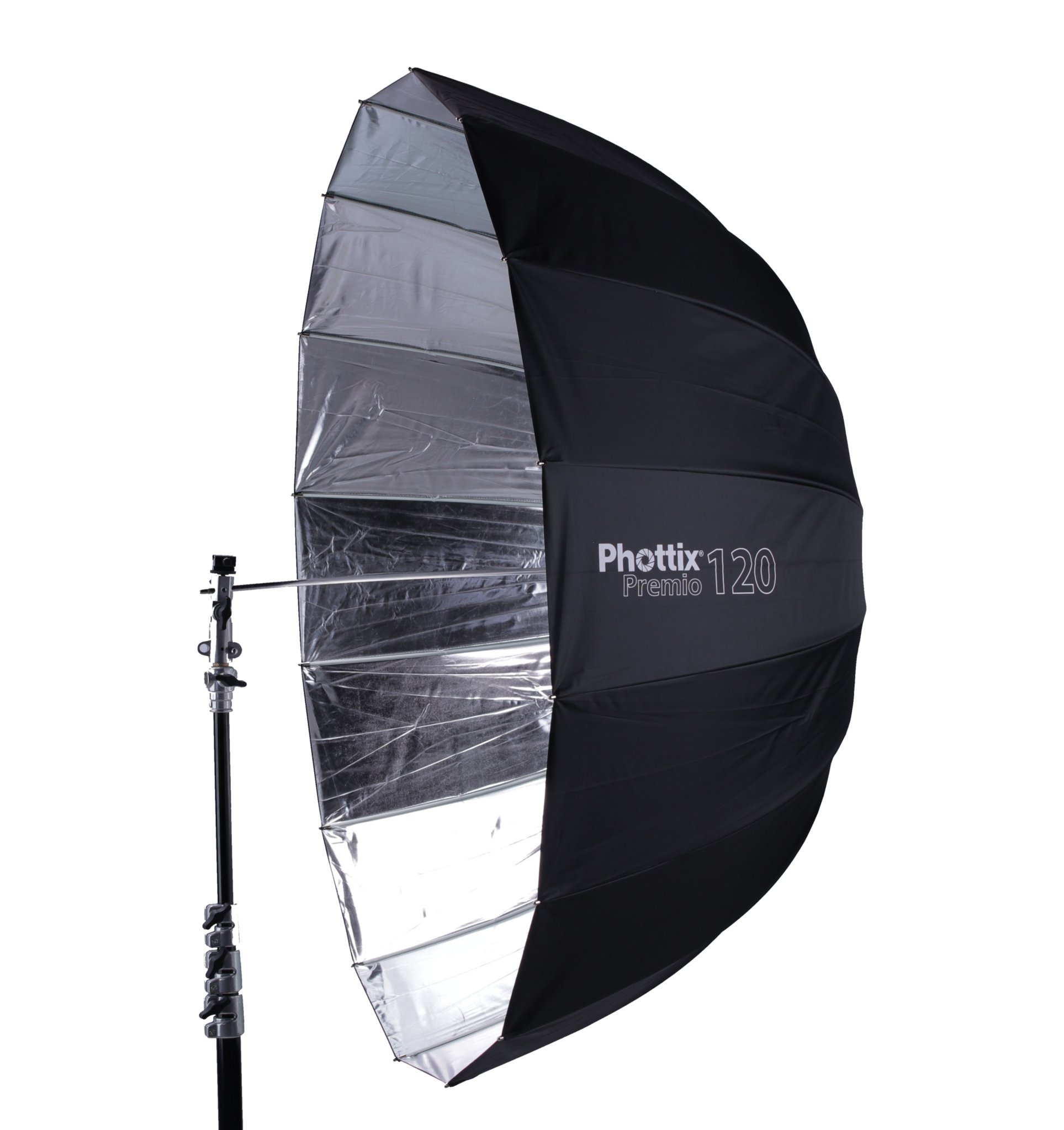 Phottix Premio Parabolic Reflective Umbrella (120cm/47in) - Silver Interior & Black Exterior (PH85373)
