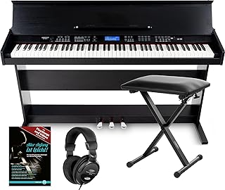 FunKey DP-88 II Digitalpiano Set (88 anschlagsdynamische Tasten, 360 Sounds, 160 Styles, MP3-Player, inkl. Keyboardbank, Kopfhörer und Klavierschule) schwarz