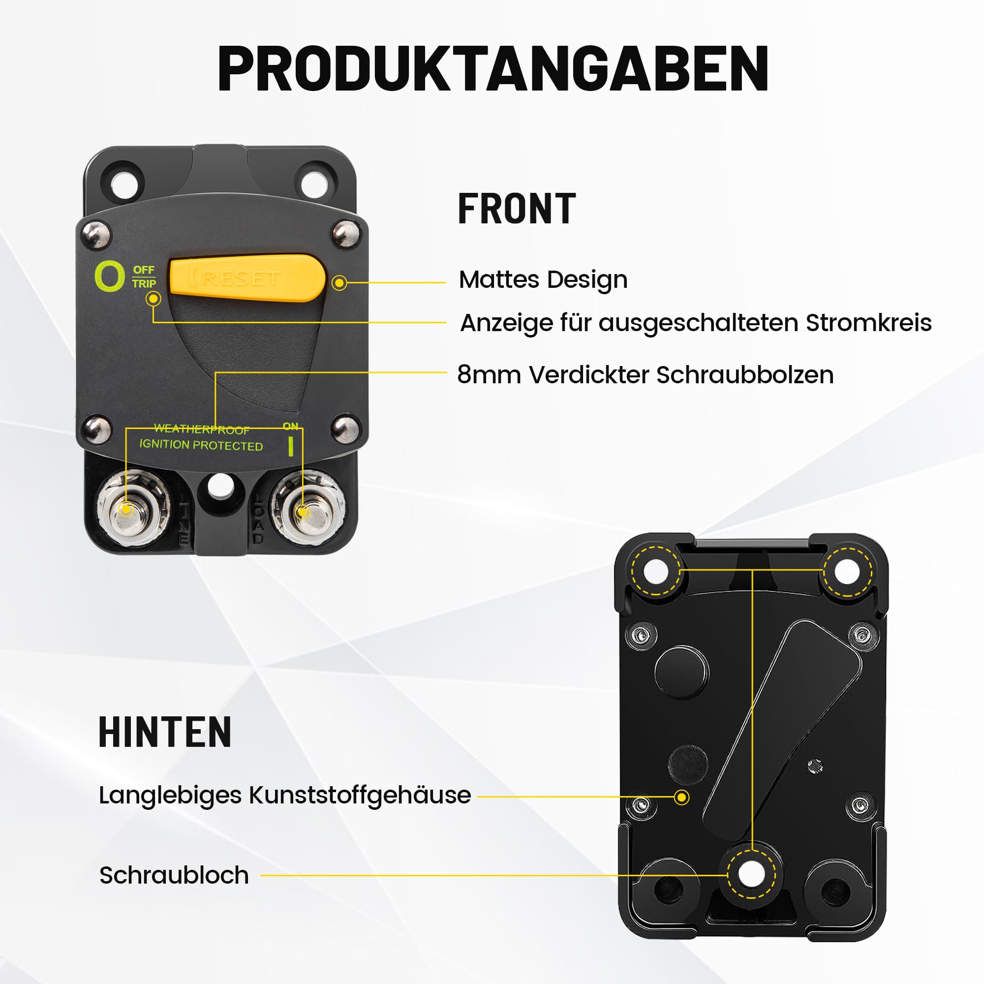 RED WOLF 300A Auto Schutzschalter DC 12V-24V, Automatische Sicherung 300 Ampere Sicherungsautomat kfz für LKW Boot Stereo Radio Autobatterie Sicherungshalter mit Manueller Reset Gelb