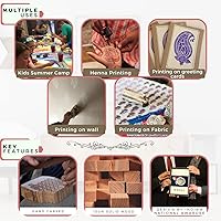 Vista 5 de HASHCART® Sellos de madera de tela, bloques de impresión de patrón de borde creativo, juego de 5, sellos de tinta, bloques de madera