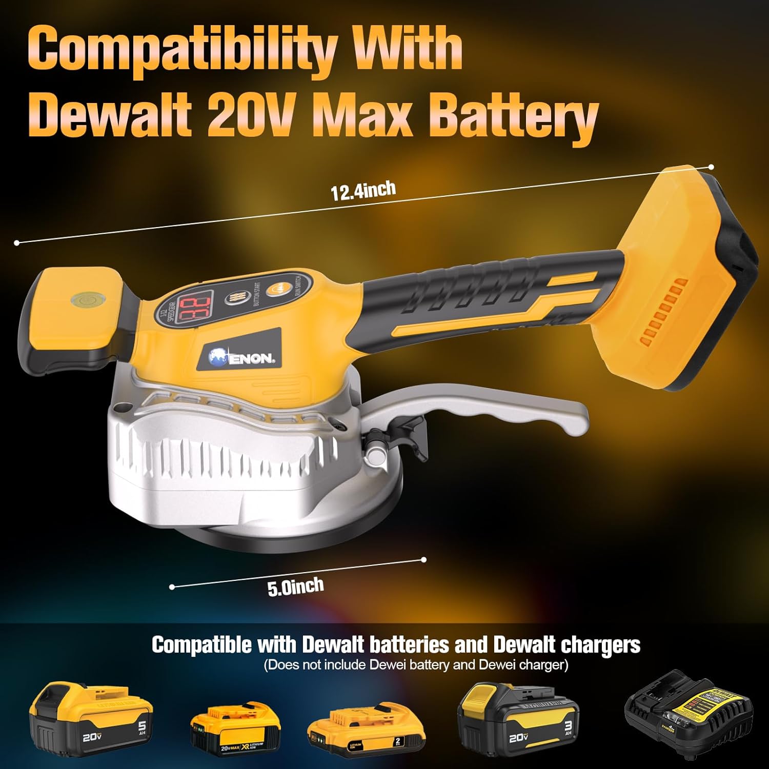 Cordless Tile Vibration Tool Machine for DeWalt 20V Battery - 150W Electric Tiler Tool with 12-Speed Adjustable Vibration, Digital Display & Suction Cup for Precise Floor & Wall Tile Installation