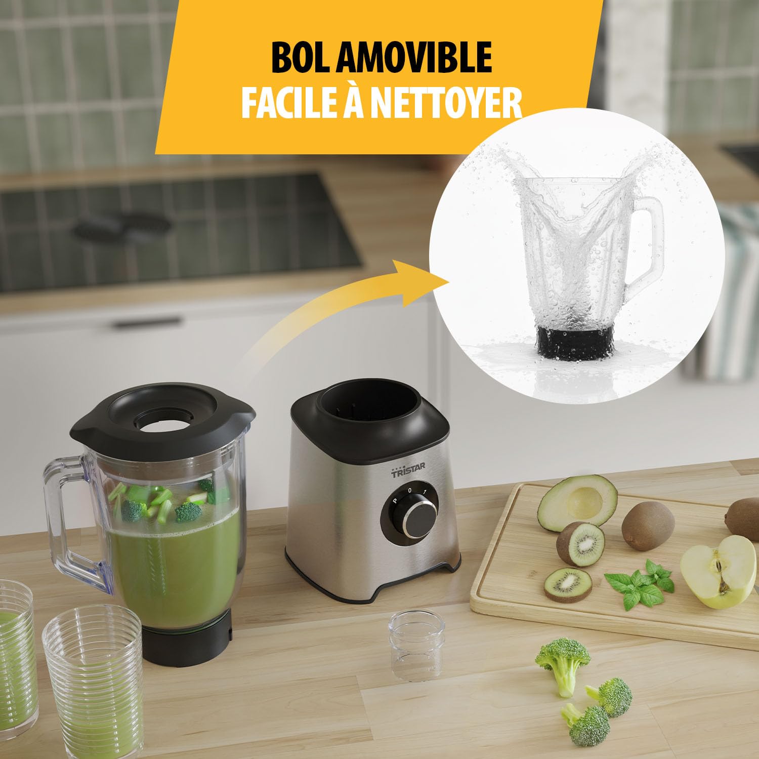 Tristar Blender de Table, Bol en Verre 1,5 L, Moteur 1000 W, Corps en Acier Inoxydable, 2 Vitesses, Facile à Nettoyer, BL-4489
