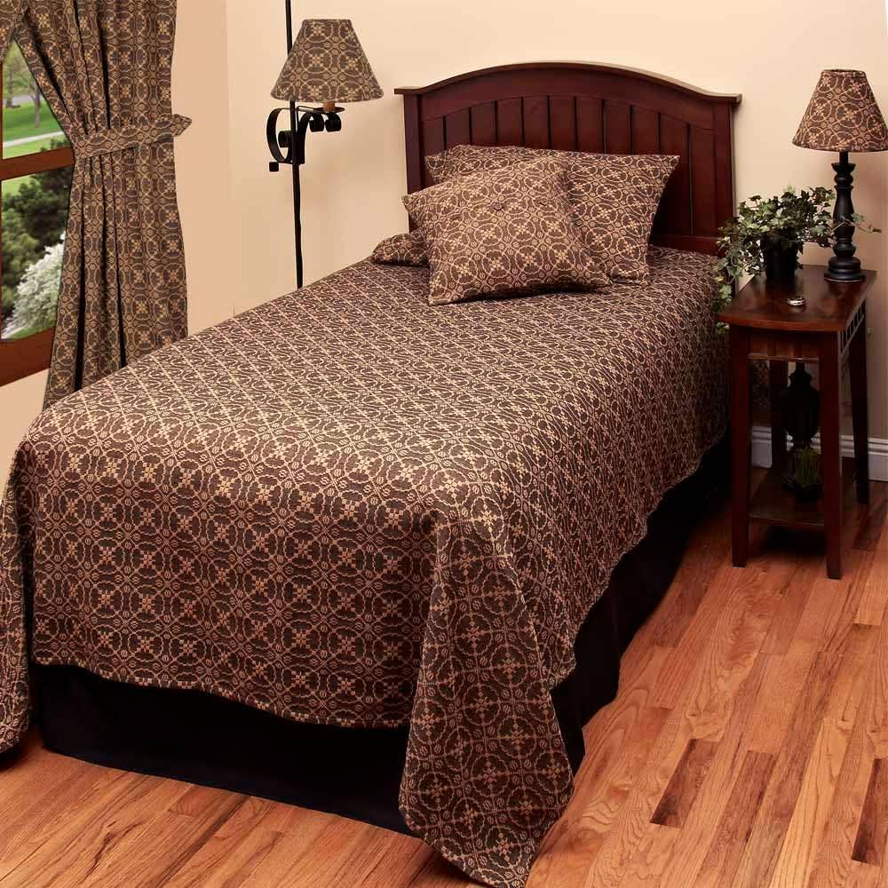 Marshfield Jacquard Twin Bed Cover 78 x 96 Inch – Black & Tan, Country Primitive Bedding, Woven Jacquard Bedspread