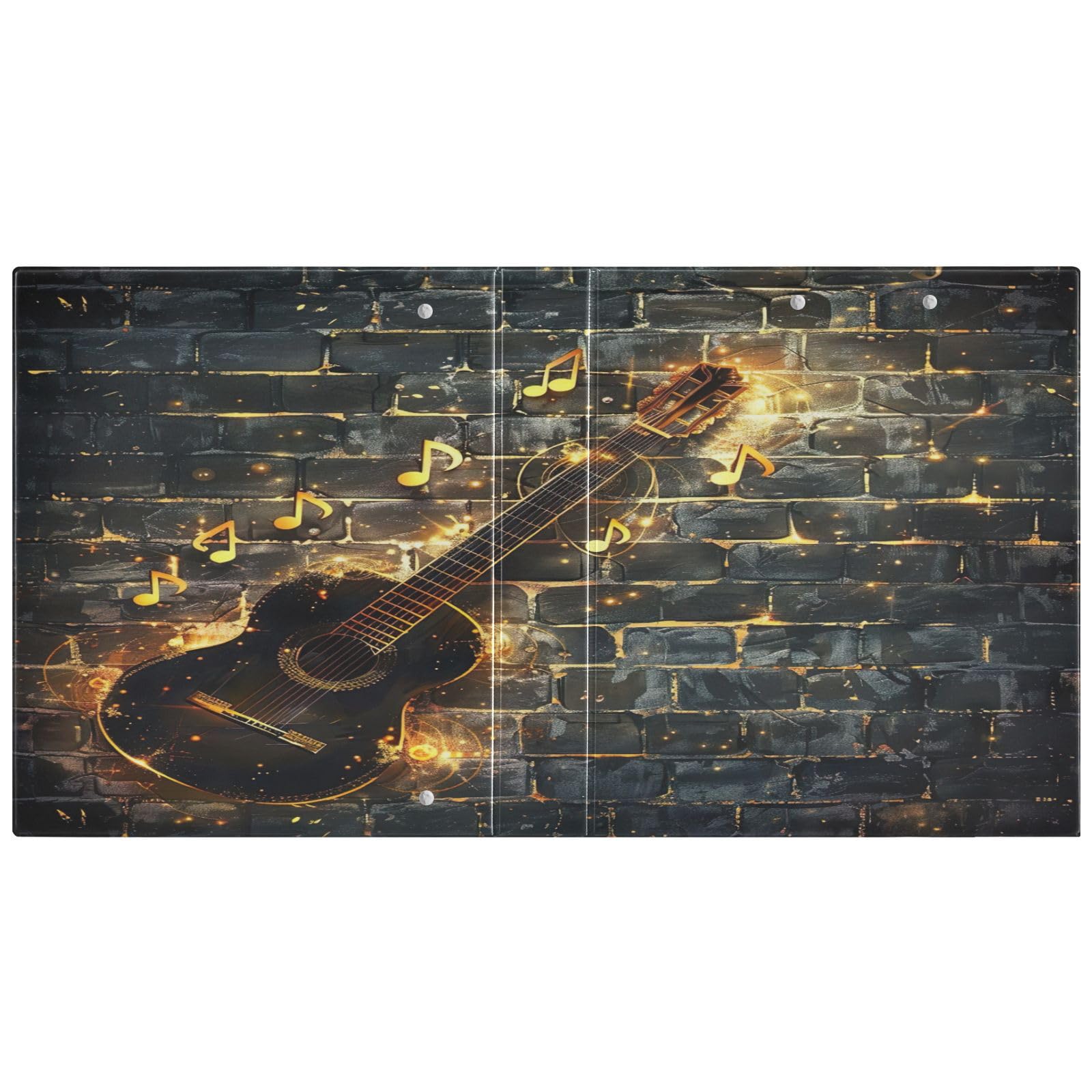 Raccoglitore a 3 anelli, 3,8 cm, nero, decorativo, per chitarra, con clip in metallo, formato lettera, per casa e ufficio, confezione da 2