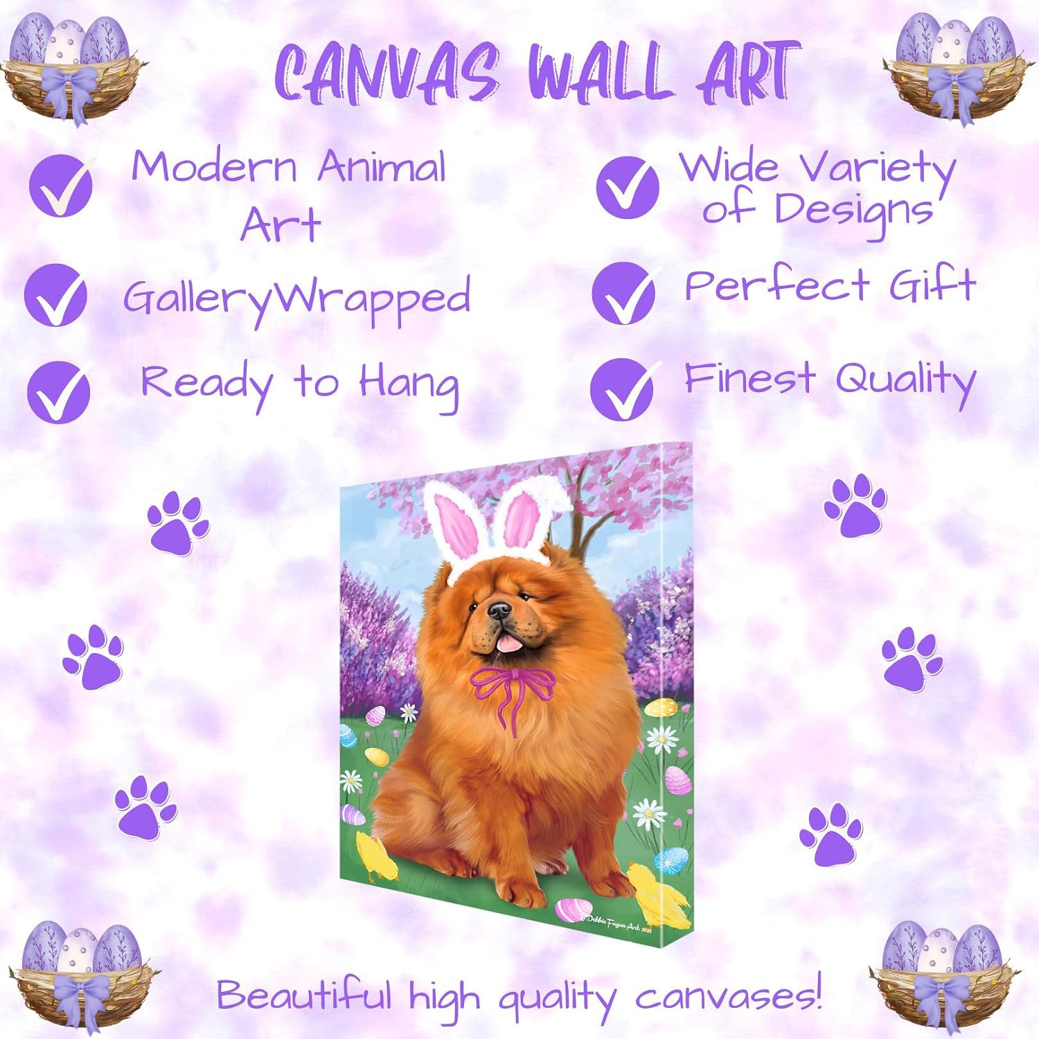 Doggie of the Day Easter with Chow Chow Dogs Canvas Wall Art - Premium Quality Ready to Hang Room Decor - Flat Rolled 11" x 14"