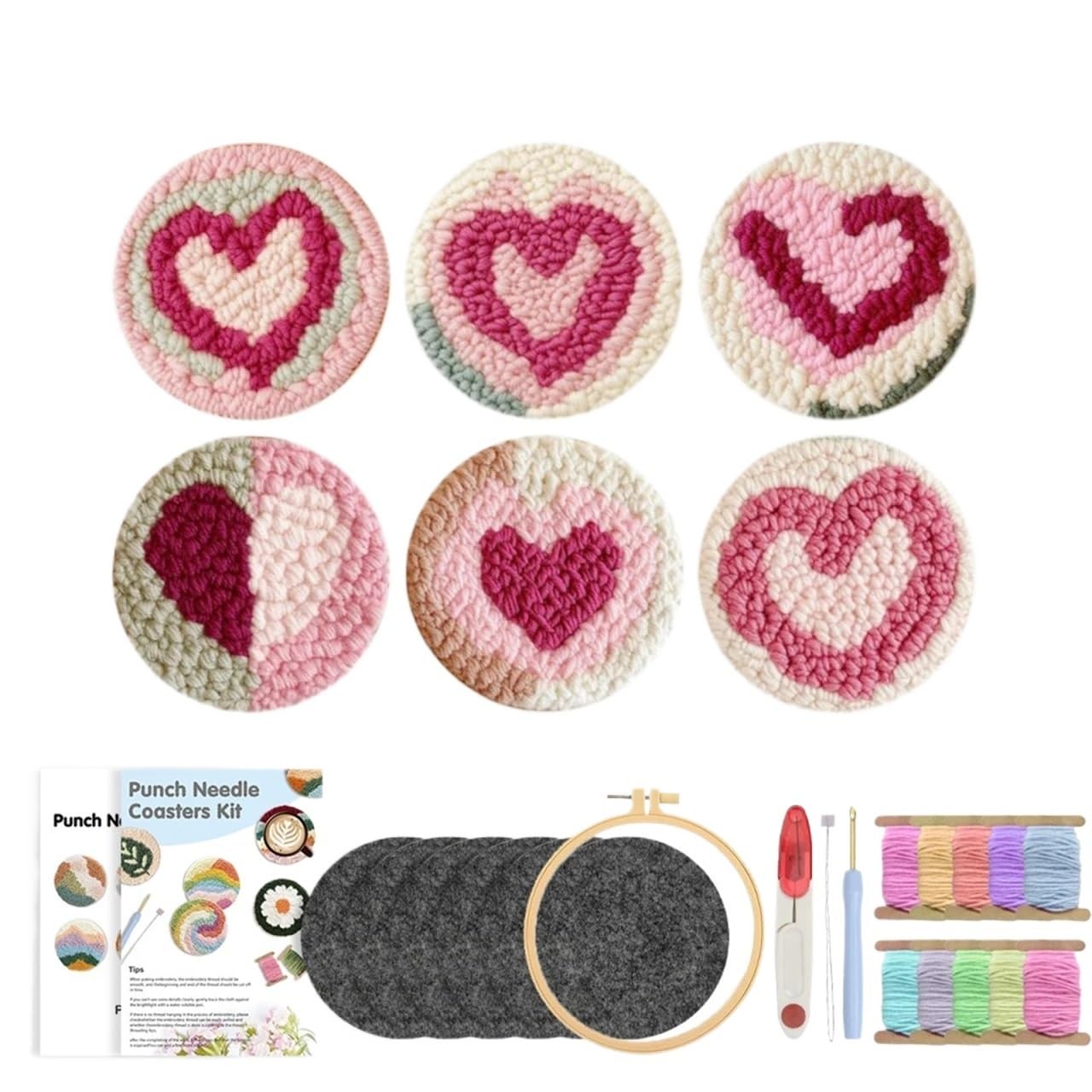 1set Punch Needle Set Coaster Cross Stitch Hand Tufted DIY Craft Arts Sewing for DIY(Color1)