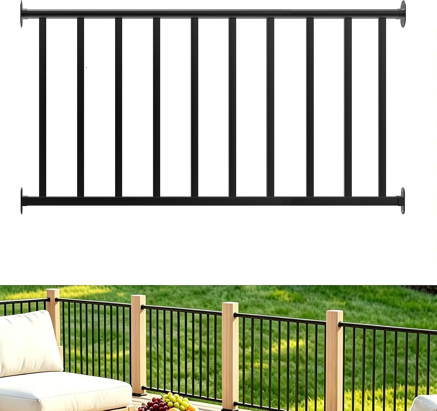 Metty - Corrimano da parete in metallo,Corrimano per scale da 2 ft,Corrimano in ferro battuto nero 1-2 gradini ringhiera a parete con staffe per esterni interni scale portico ponte corrimano