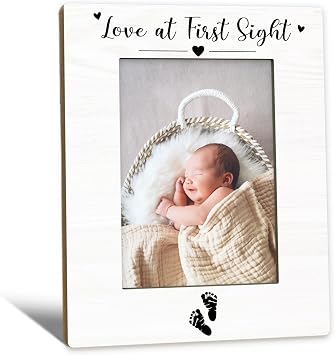 Baby Picture Frame 5x7, First Grandbaby Grandchild Photo Frame, Baptism Gifts for Girl Boy, Love at First Sight Frames, Babys First Year Wooden Picture Photo Frames for Nursery Room Decor