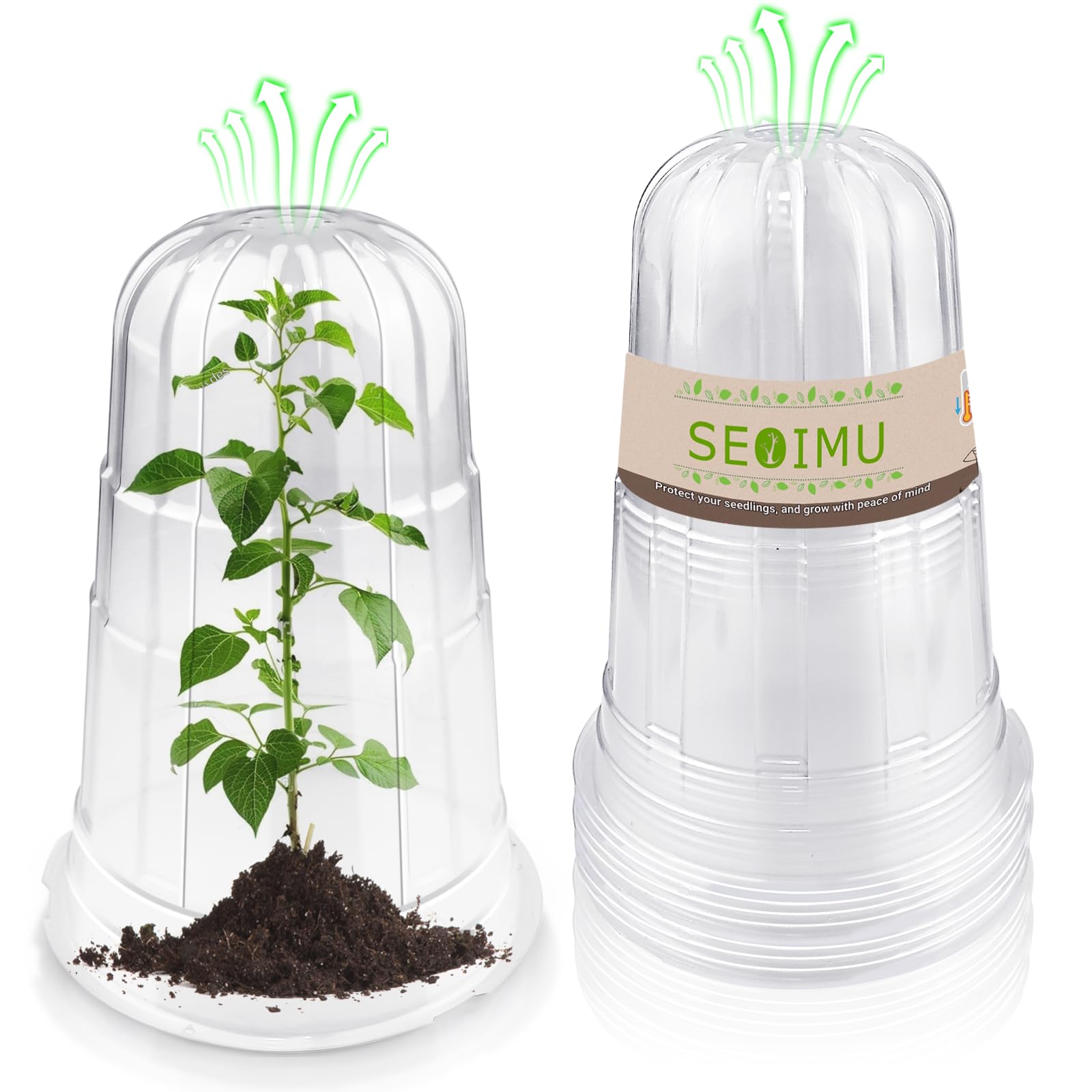 SEOIMU 30 Pcs Upgraded Transparent Garden Cloches for Plants, Reusable Plant Covers, Plant Protectors from Animals for Garden Plants, Plant Covers Freeze Protection, Compatible with Slug Collar