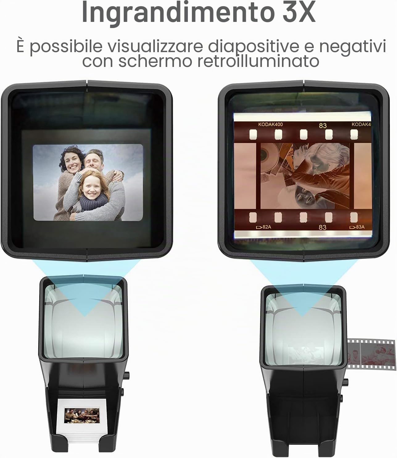 DigitConvert Visualizzatore di Diapositive da 35 mm con Ingrandimento 3x - Funzionamento USB/Batteria | Include 4 Batterie AA: Scanner per Diapositivi e Negativi