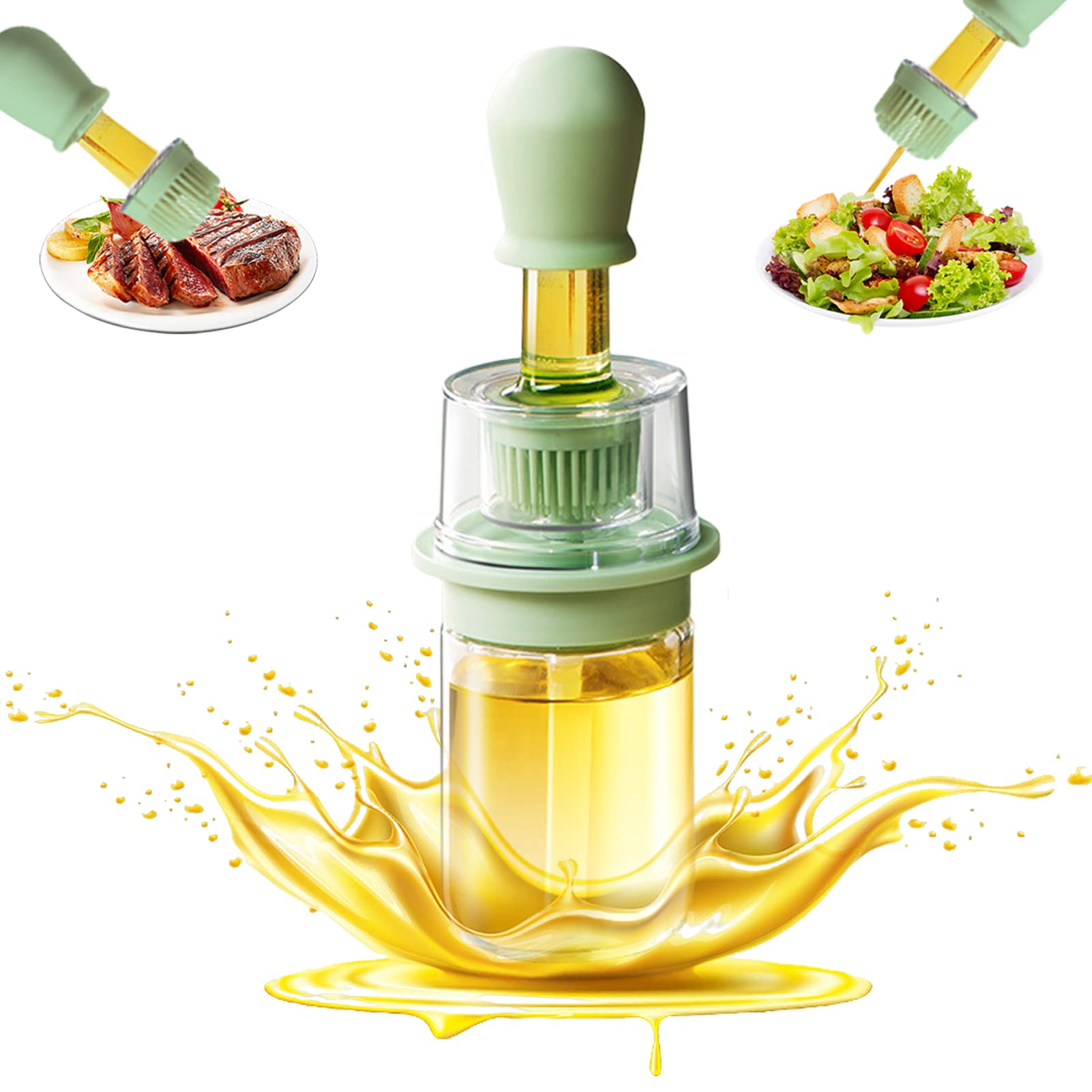 Oil Dispenser Bottle With Silicone Brush,180ml Portable Oil Bottle With Oil Brush Separation Compartment,2 In 1 Oil Dispenser Bottle Kitchen Glass Container,for Kitchen Cooking Frying Baking BBQ