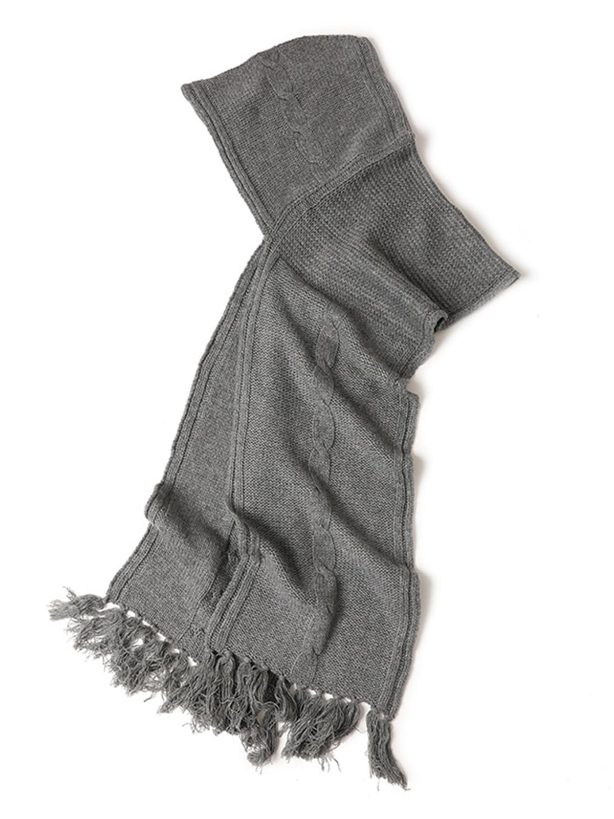 Mujer Bufanda Larga con Capucha de Punto, Invierno 100% Yak Fleece Sombrero Bufanda 2 en 1, Moda Cálido Chal Wrap Pañuelos de Cabeza, Capucha Bufanda Gorro Calentador de Cuello para Esquí Grey F
