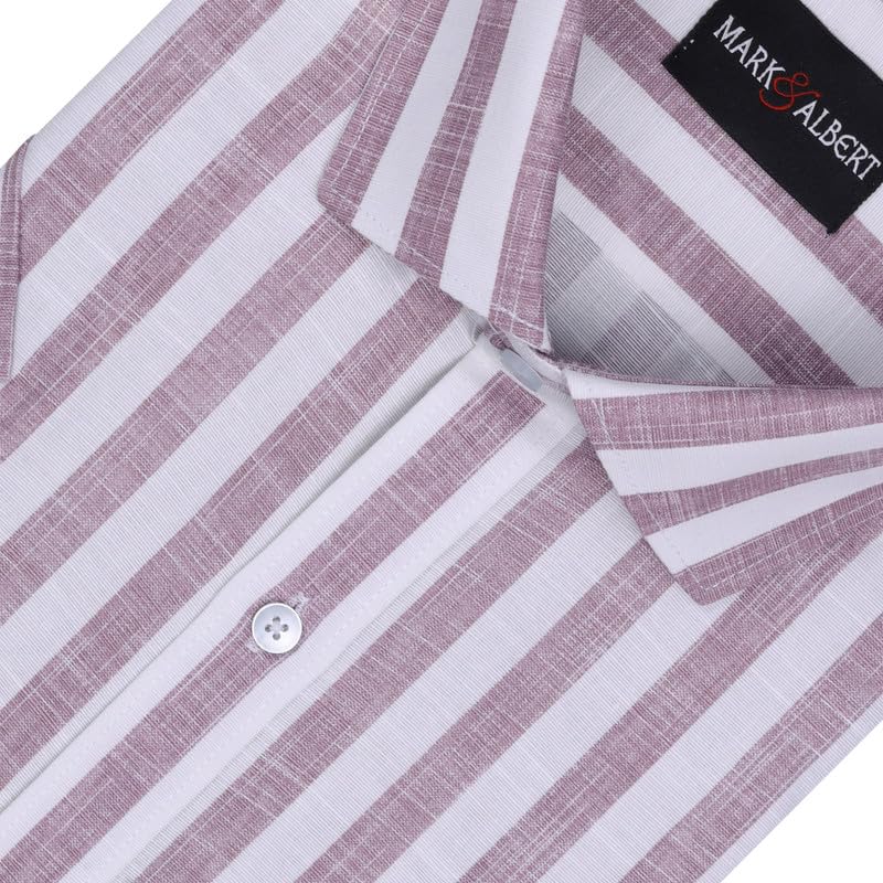 Image of MARK & ALBERT Men's Half Sleeve Cotton Linen Striped Shirt