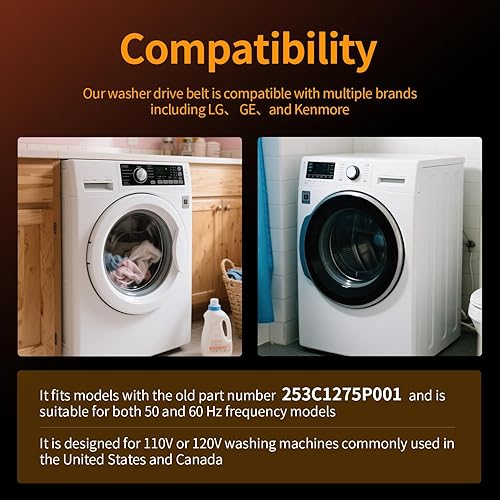 Miniatura 9 de 253C1275P001 (Correa Polyv 61) Correa de transmisión de arandela se adapta a LG, GE, Kenmore Washer y más reemplaza EDR5P001X1