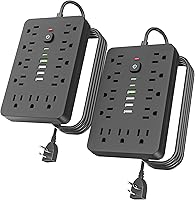 Vista 10 de Regleta protectora de sobretensiones de enchufe plano de 6 pies, 11 salidas de CA múltiples con 6 puertos USB (2 USB C), cable de extensión de 6