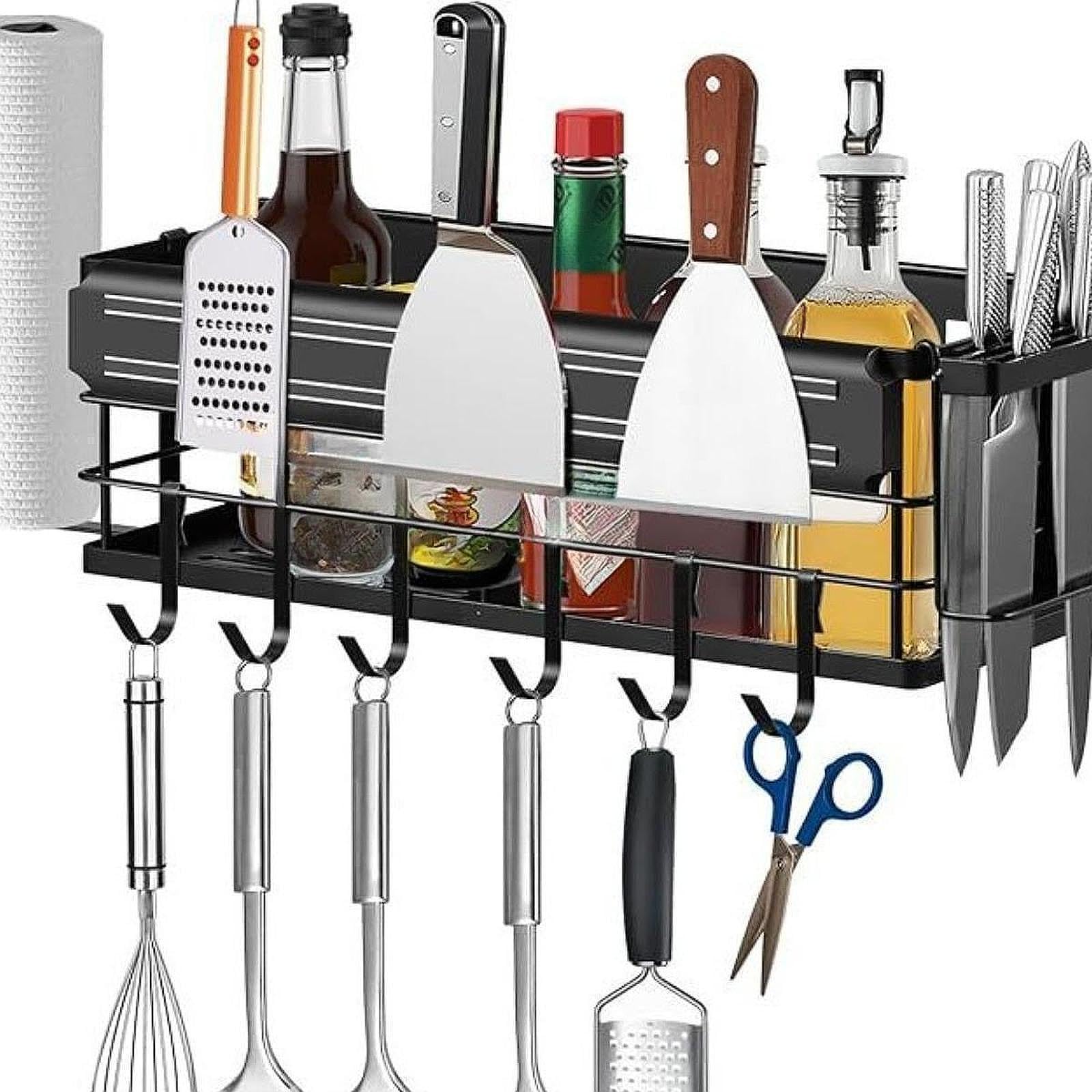 F Fityle Ratch de Parrilla BBQ Organizador de Almacenamiento de la Parrilla Soporte de Herramientas Fácil instalación de Montaje en la Pared Estante de