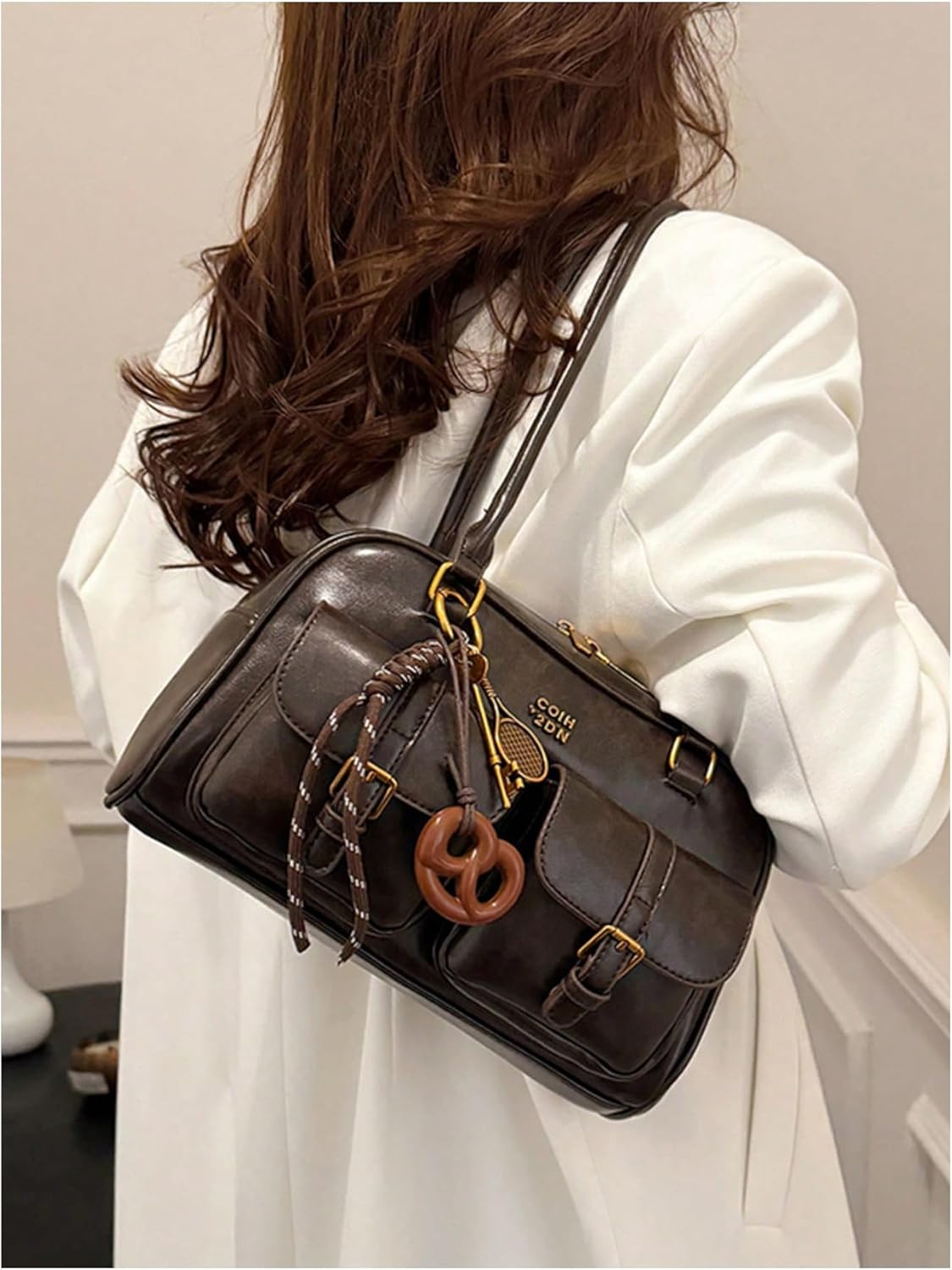 SHENHE Women's PU Leather Shoulder Bag Top Handle Y2k Handbag Purse Boston Bowler Bag for Travel - Image 4