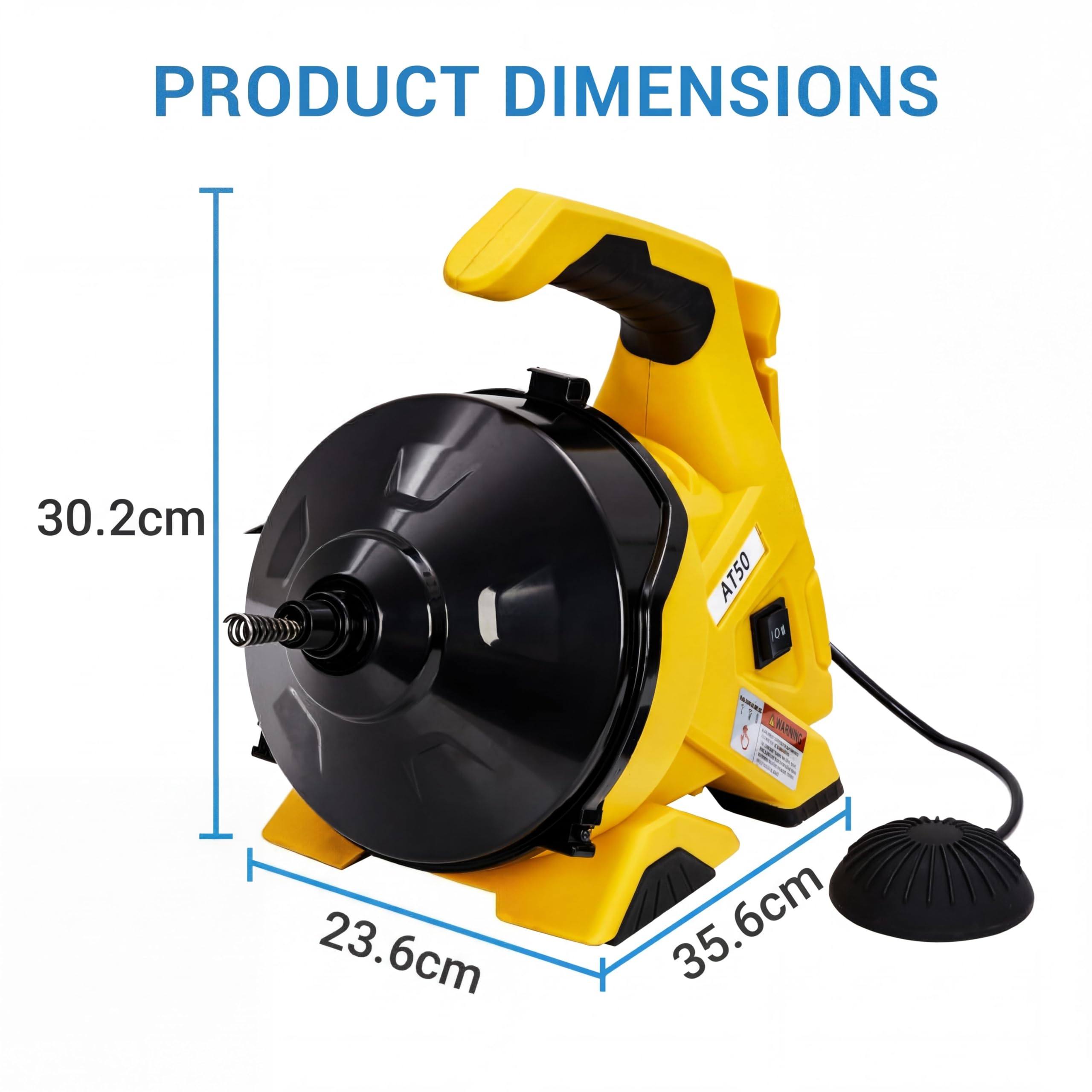 Sturatore Elettrico Professionale per Tubi, 9m/30Ft Cavo Rinforzato, Pedale di Comando, Ideale per Scarichi da 3/4" a 2", Perfetto per Lavandini, WC, Docce, Scarichi a Pavimento