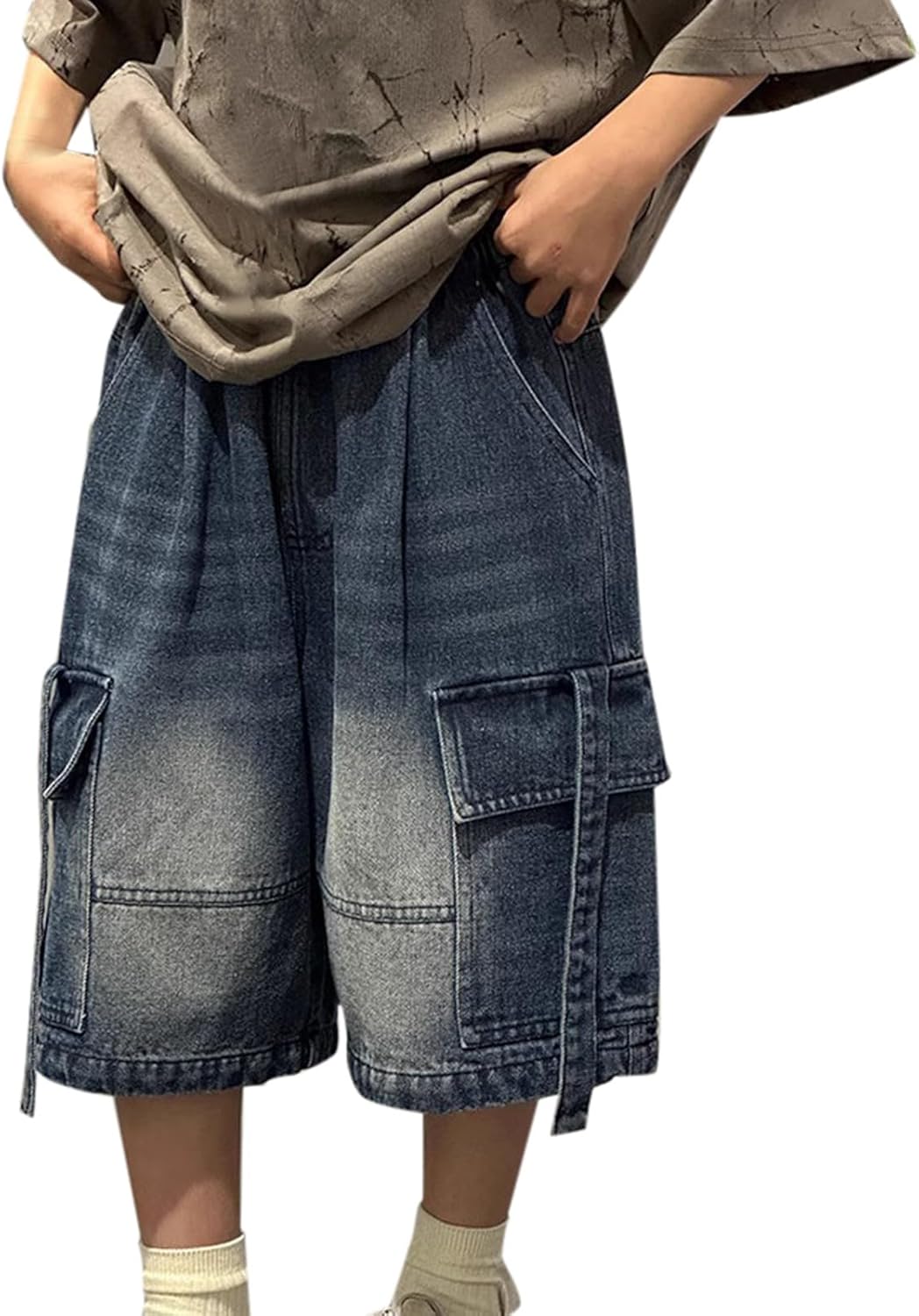 Boys Jorts Wide Leg Capri Pants Kids Girls Baggy Athletic Bermuda Denim Jean Shorts Teens Vintage Hip Hop Grunge Streetwear