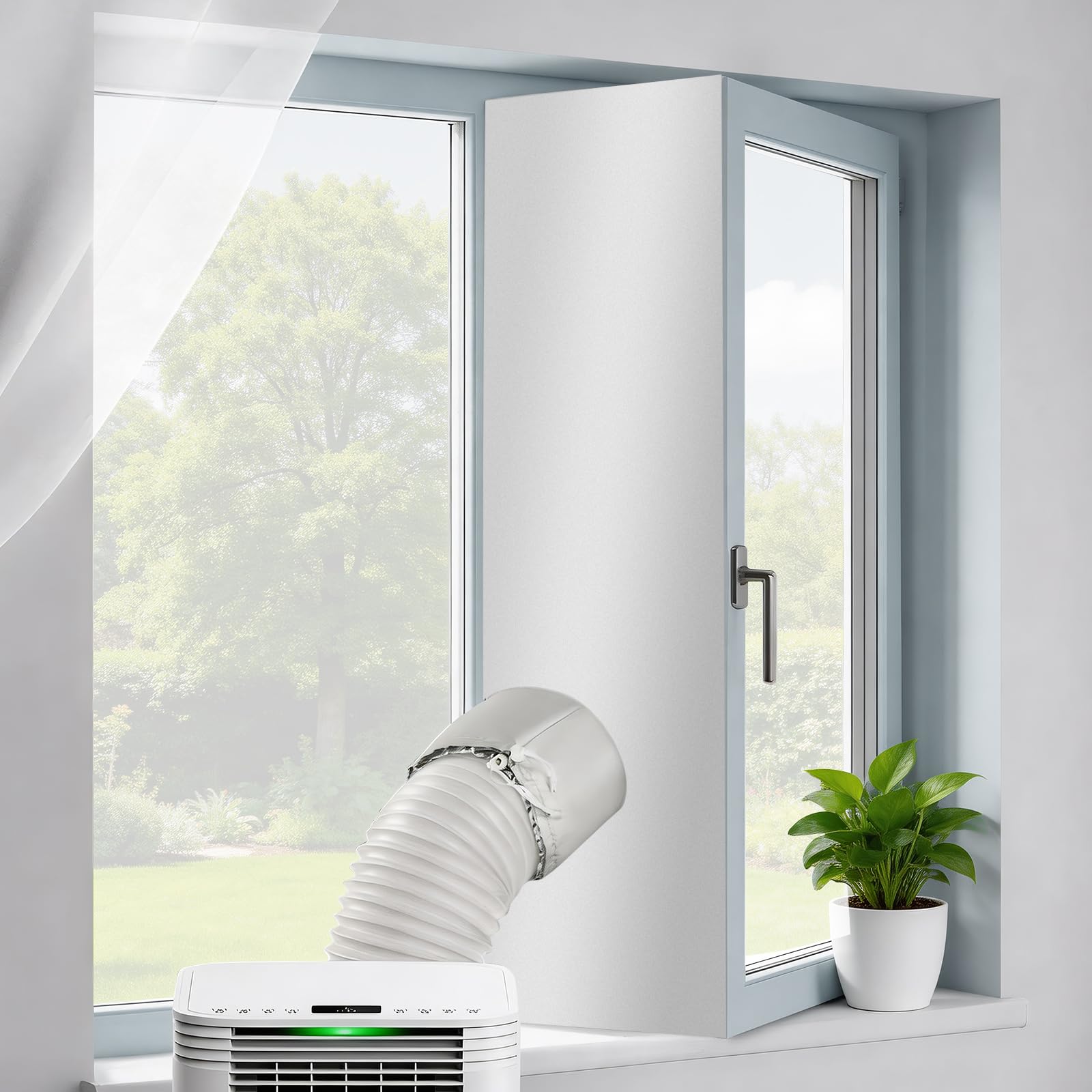 Ninonly 500CM Calfeutrage Fenetre Climatiseur pour Sèche-linge Climatiseur Bloque Efficacement l'air Chaud Convient aux Fenêtres, Lucarnes et Fenêtres Coulissantes(Cordon de Serrage)