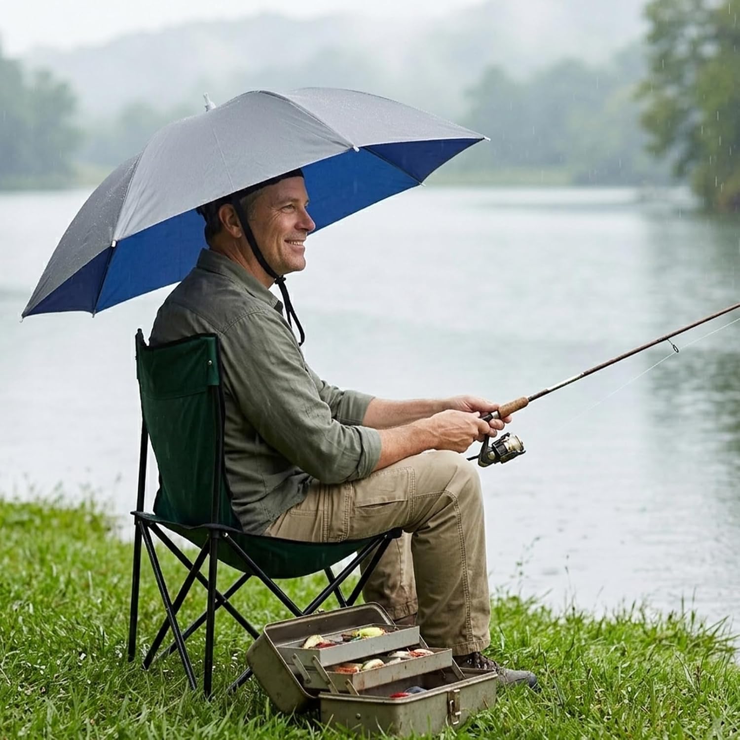 Luwint Umbrella Hat Hands Free, 36‘’ Wide Brim Sun & Rain Hat with Adjustable Chin Strap for Outdoor Activities image 2