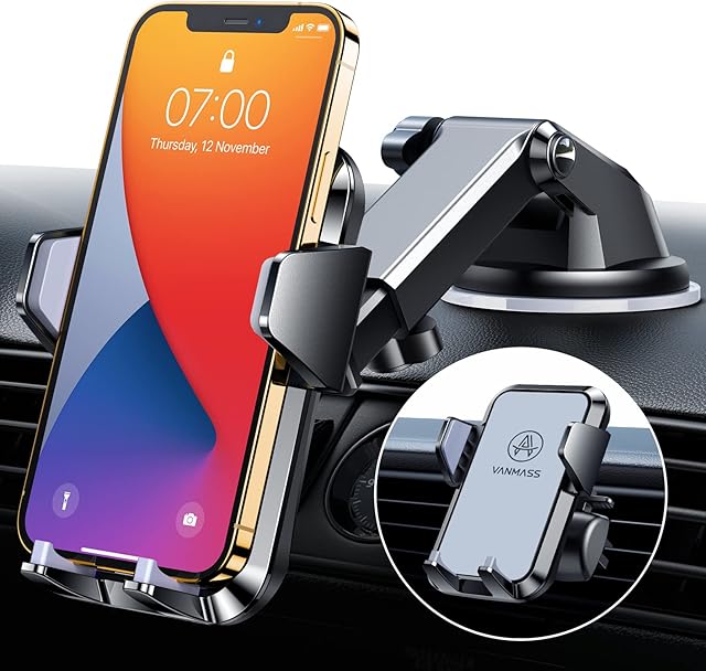 VANMASS Car Phone Holder PRO [A Touch of Luxury] Universal Mobile Phone Holder for Car Dashboard Windscreen Vent, Car Phone Mount Stand Cradle for iPhone 14 13 12 11 Pro Max Samsung Xiaomi Pixel,Gray