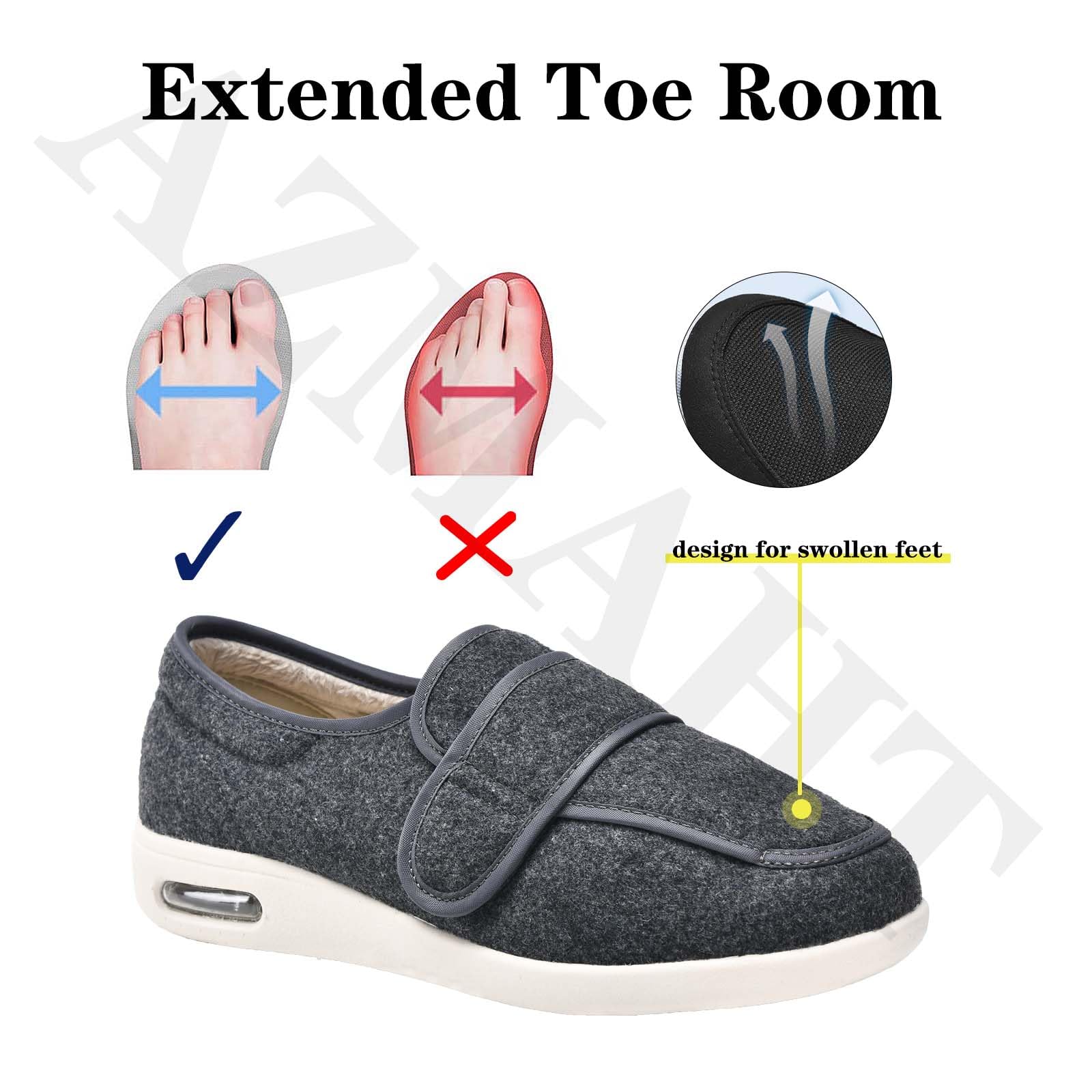 Zapatos Especiales juanetes Mujer Zapatos Diabéticos Respirable Zapatos de Invierno para Ancianos con pies hinchados Pantuflas Hombre De Forro Suave Invierno Calientes,Gris,49 EU