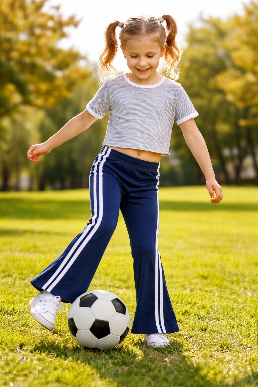 T2F Leggings svasati da ragazza, confezione da 5, pantaloni bootcut in cotone elasticizzato con strisce laterali, comodi abbigliamento sportivo per bambini, combinazione multicolore (2-14 anni)