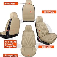Vista 6 de Fundas de asiento de automóvil, transpirables e impermeables de piel sintética para automóviles, funda de asiento universal con respaldo