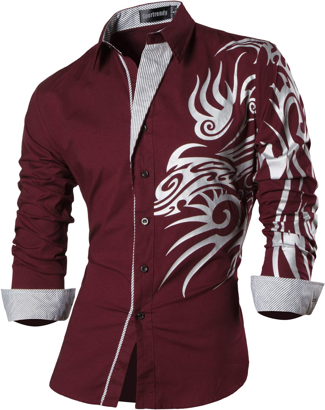 Men Casual Slim Dragon Tattoo Long Sleeve Button Down Dress Shirt JZS041