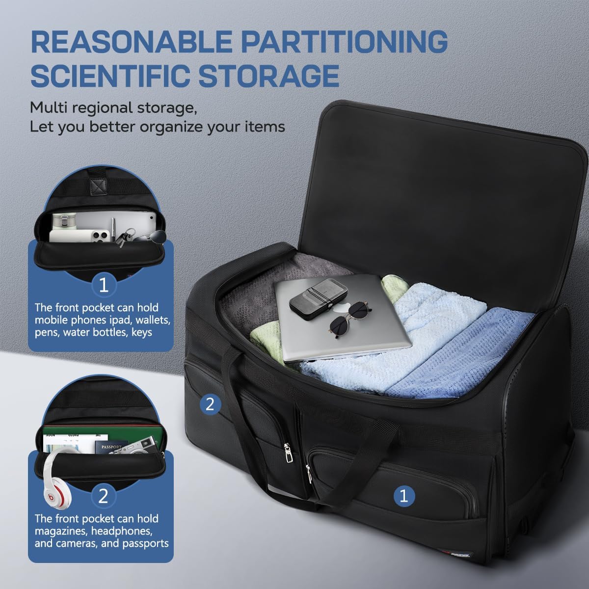 40'' Large Rolling Duffle Bag with Wheels and Handle,Travel Duffle Bag W/Durable Ripstop Polyester Material for Men Women,All Black