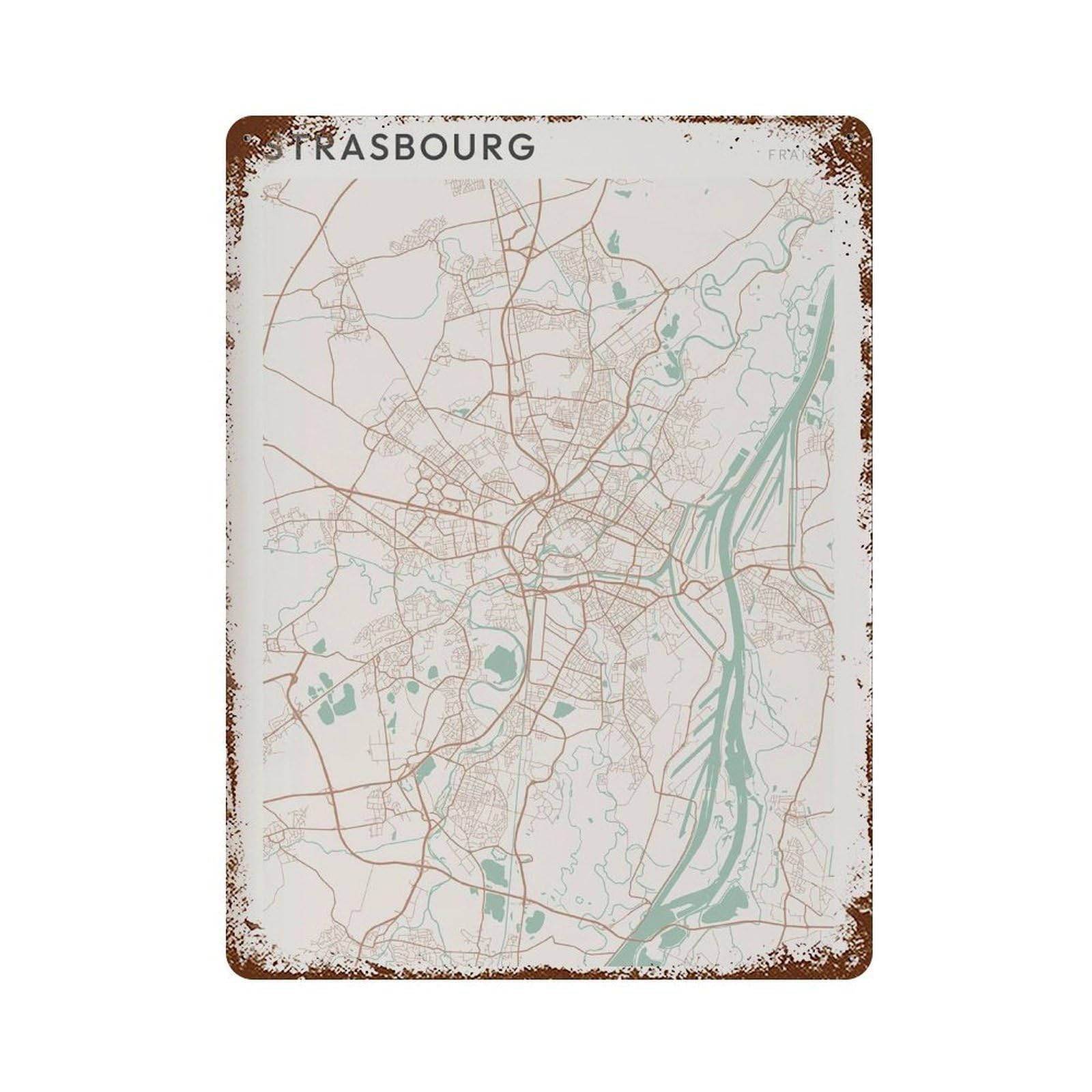 xiaoxiaoshen Strasbourg Map France Travel Gift Scandi Wall Decor Art Metal Tin Poster Modern Home Decor Art Home Bar Shop Decorations Vintage Sign 40x30cm
