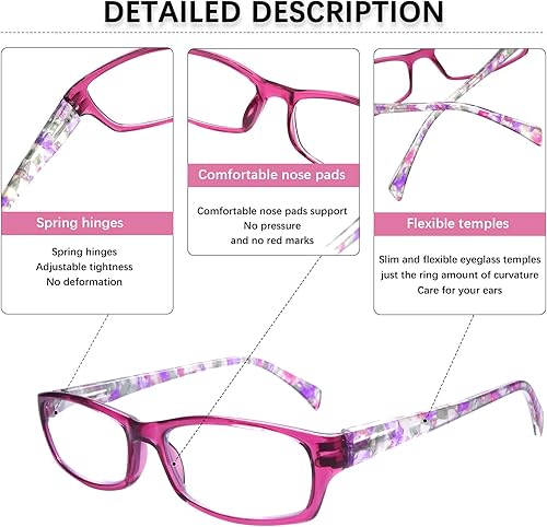 Miniatura 4 de Paquete de 5 lentes de lectura para mujer, bloqueo de luz azul, para lectores de computadora, para facilitar la visión borrosa y los ojos secos,