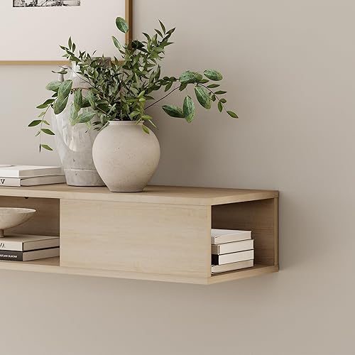 Miniatura 16 de WAMPAT Soporte flotante de TV de 70 pulgadas con luces LED azules, consola multimedia centro de entretenimiento, estante montado en la pared, Luz