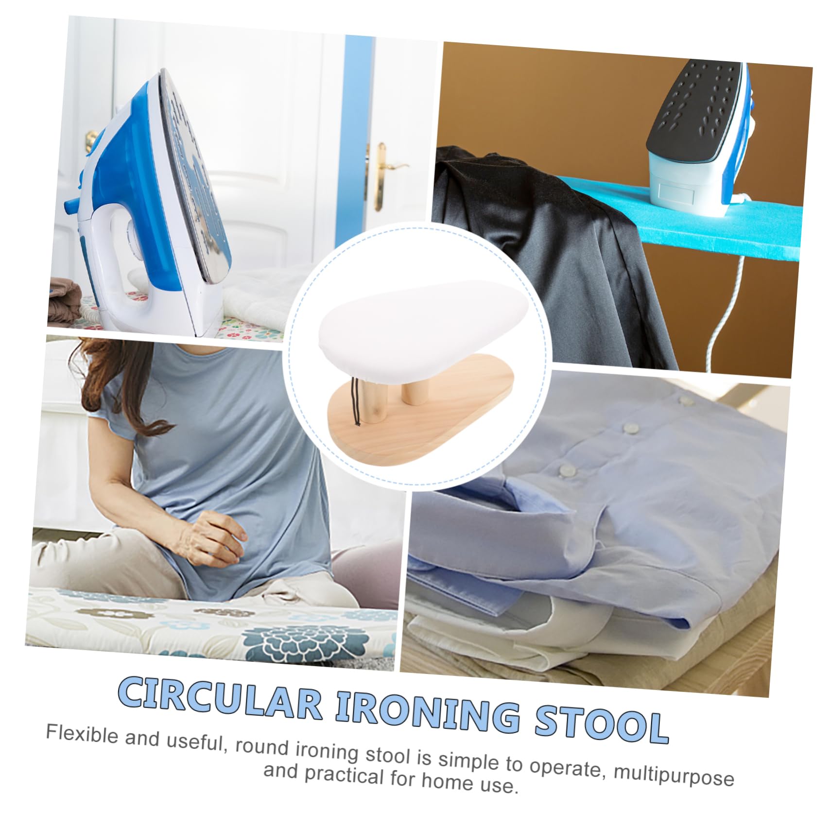 INOOMP Asse da Stiro Portatile in Legno Spalla per Vestiti, Sgabello Rotondo Resistente alle Alte Temperature, Tessuto Traspirante e Asciugatura Rapida per Uso Domestico e Stiratura