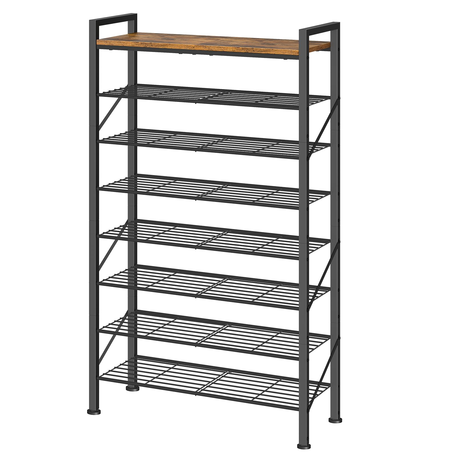 HOOBRO 8 Tier Shoe Rack, Large Capacity Shoe Organizer, Rustic Brown