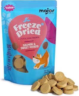 MAJOR PETS Freeze Dried Dog Treats, Wild-Caught Salmon & Sweet Potato, Omega 3 for Skin & Coat Support, Limited Ingredient High Protein Grain Free Training Reward & Meal Topper, Made in the USA, 2.5oz